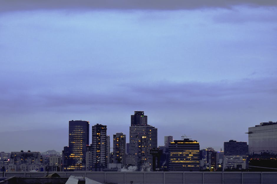 City Architecture - Dramatic view of Mexico City's skyline at twilig #12162896