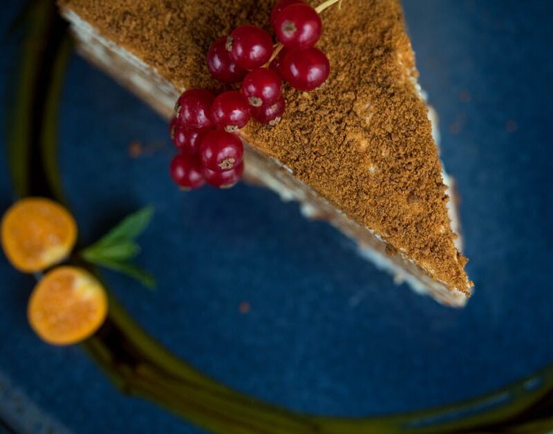 Food Aesthetics - Tantalizing slice of cake topped with red berrie #1639566