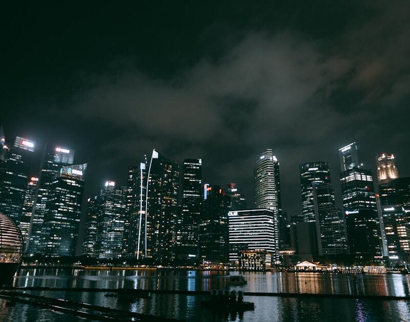 City Architecture - A stunning view of Singapore's skyline at night  #18095413