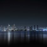 City Architecture - San Diego city skyline lit up at night, reflecte #28389008