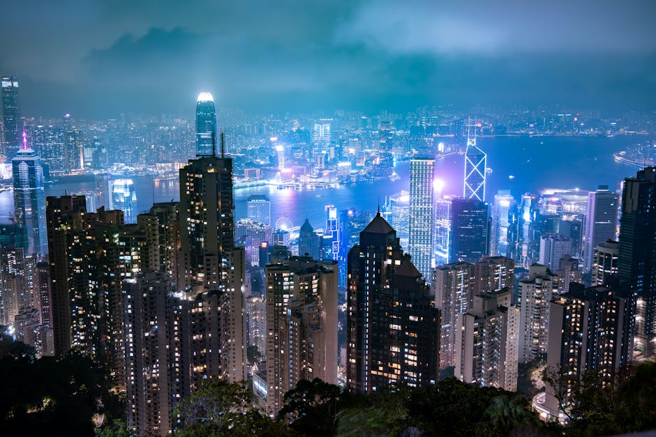 City Architecture - Captivating night view of Hong Kong's skyline, s #36606754